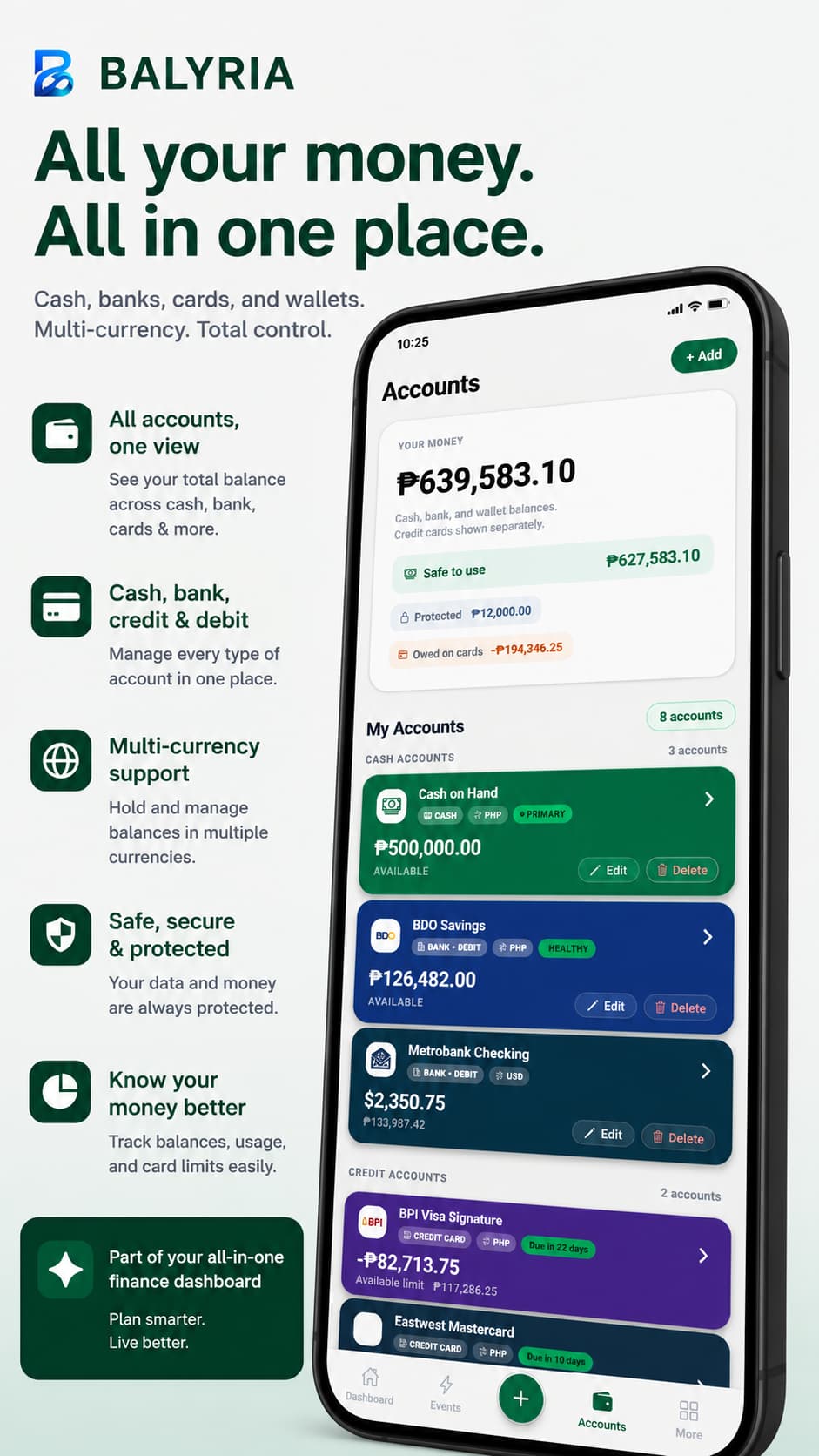 Balyria bill and expense tracking screen