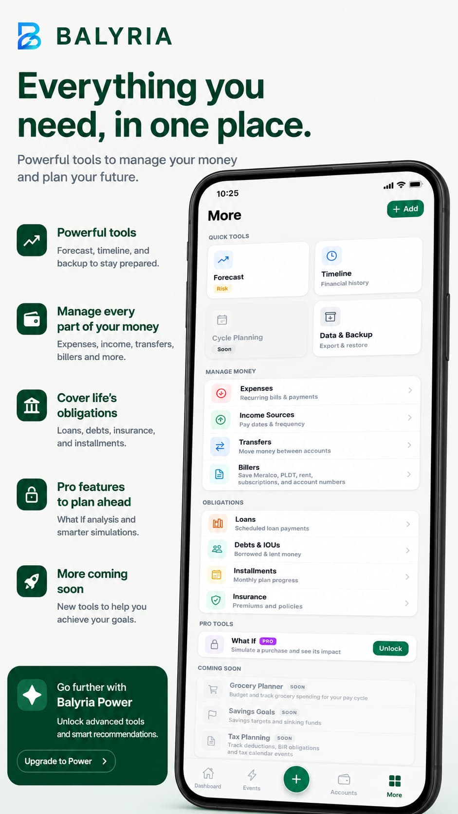 Balyria loan and debt management screen